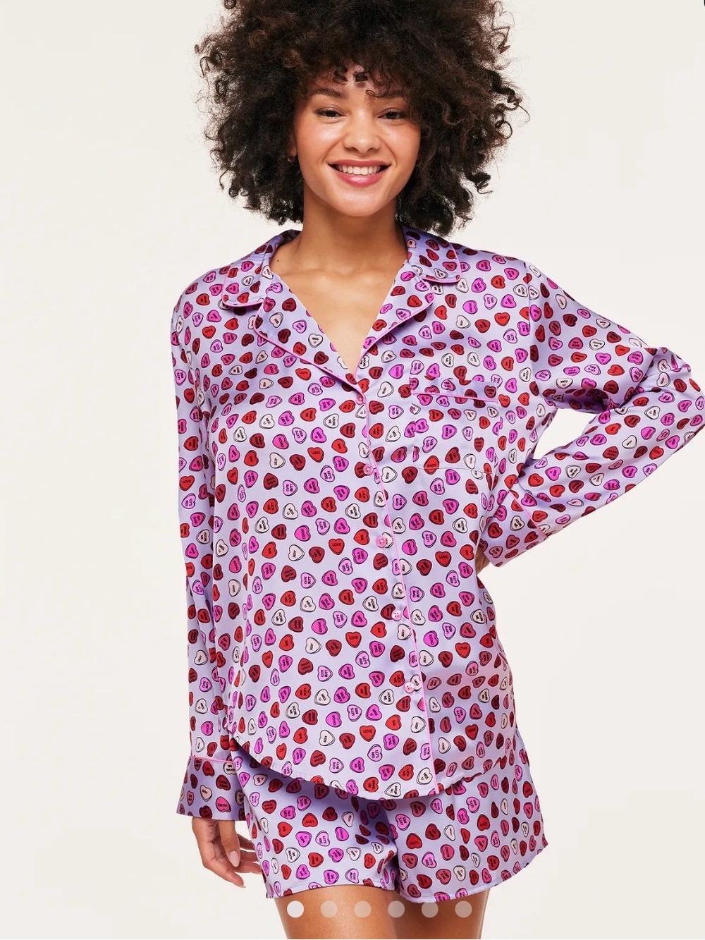 Adore Me Sammi Candy Heart Print Pajama Set Pink size XL